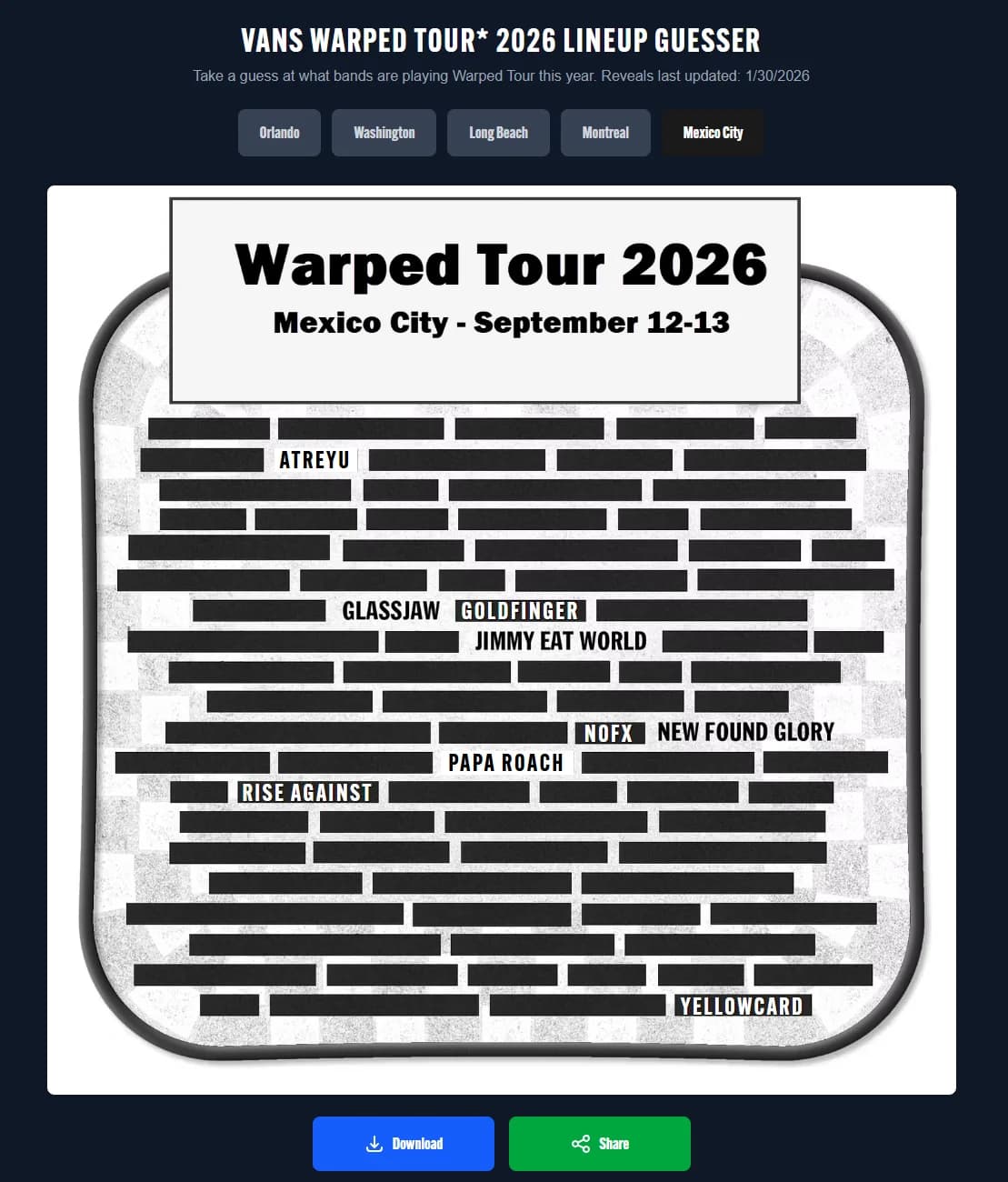 Vans Warped Tour Lineup Guesser